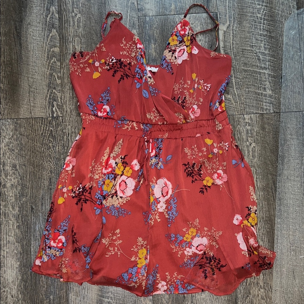 Maurices Rust Red Floral Romper XL
